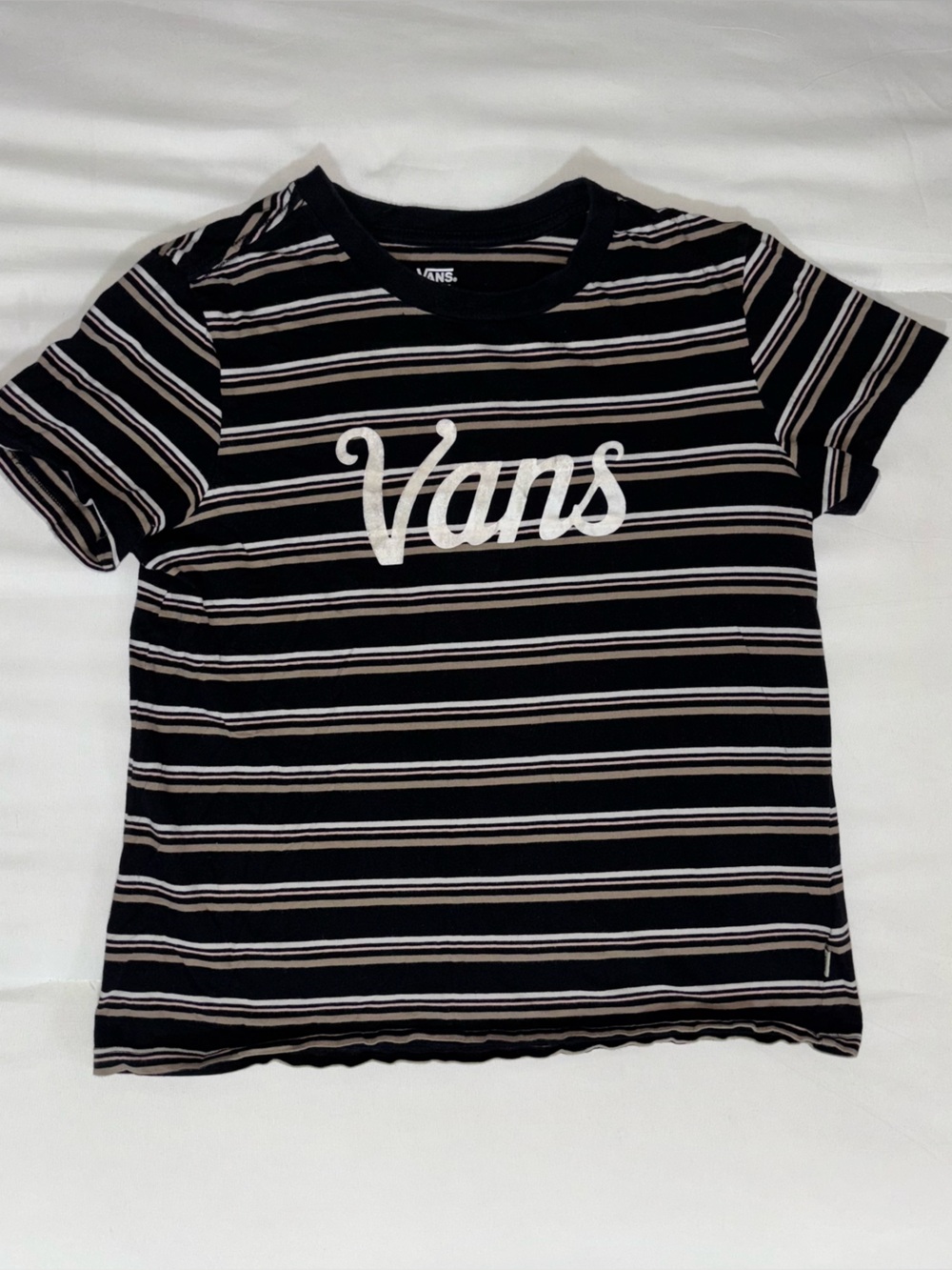 Vans Black & White Striped Tee with White Script